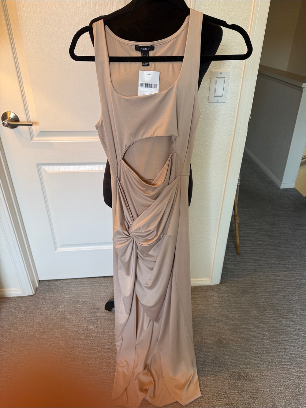 Publik X Beige Draped Cutout Maxi Dress